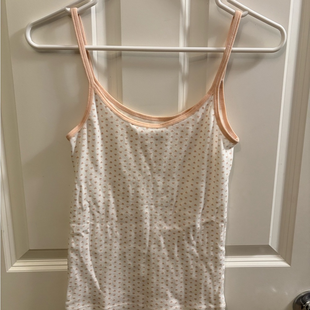 Brandy Melville Cream and Pink Polka Dot Heart Camisole